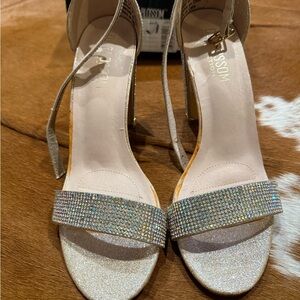 De Blossom Collection Silver Rhinestone Heels